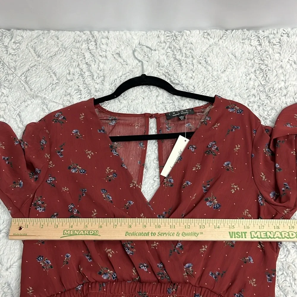 Trixxi Burgundy Long Sleeve Floral Dress XL - Picture 4 of 11